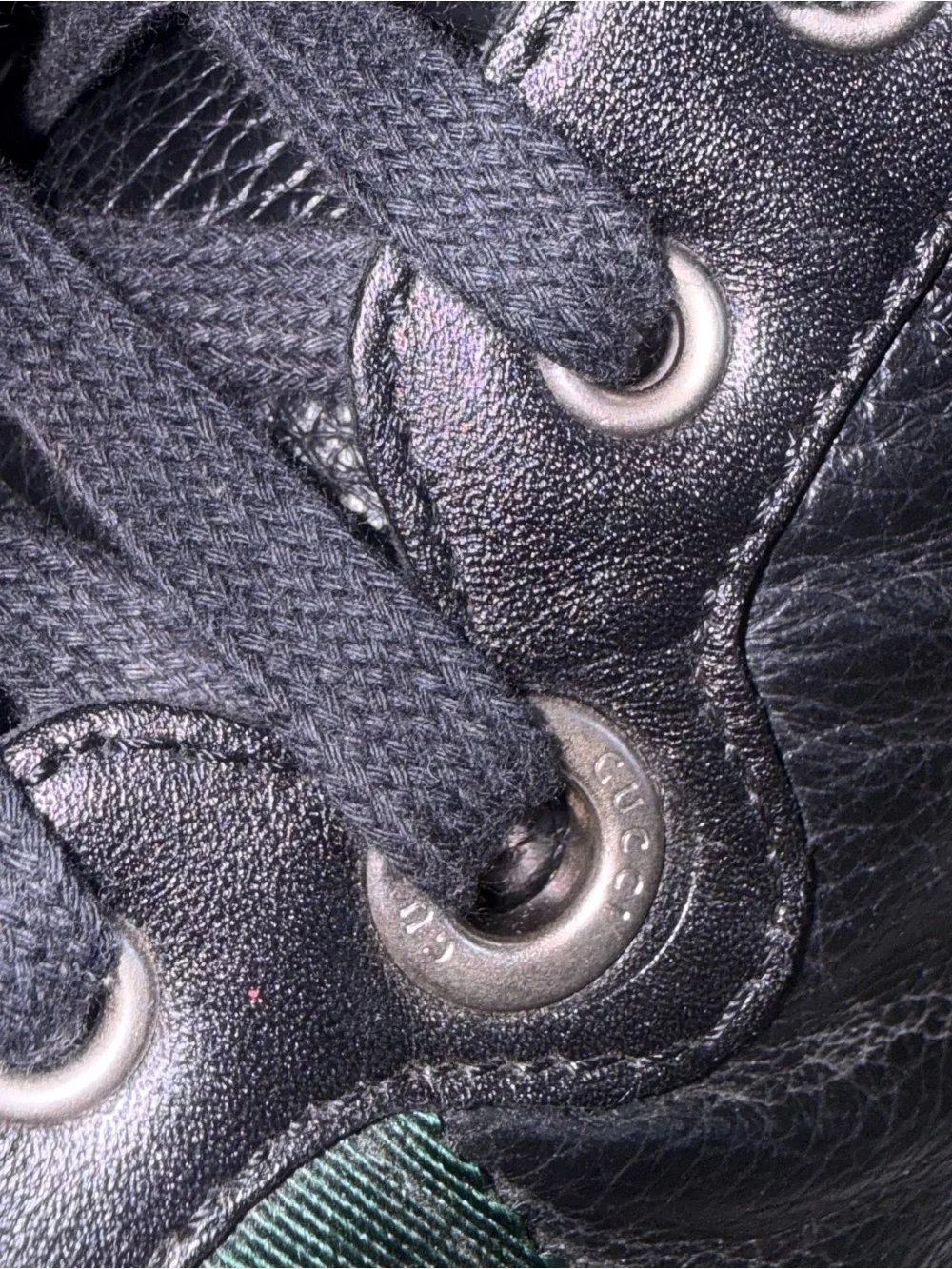 Gucci Black Leather Web High Top Sneakers